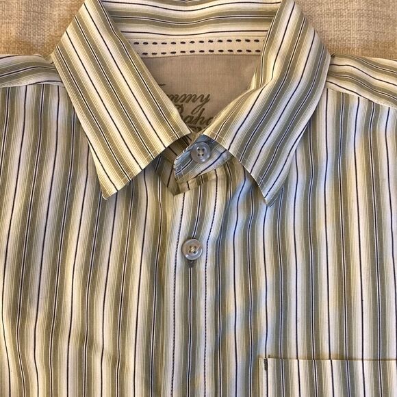 Tommy Bahama Denim Green/White Stripe Long Sleeve Button Down Cotton Shirt. - Picture 2 of 9